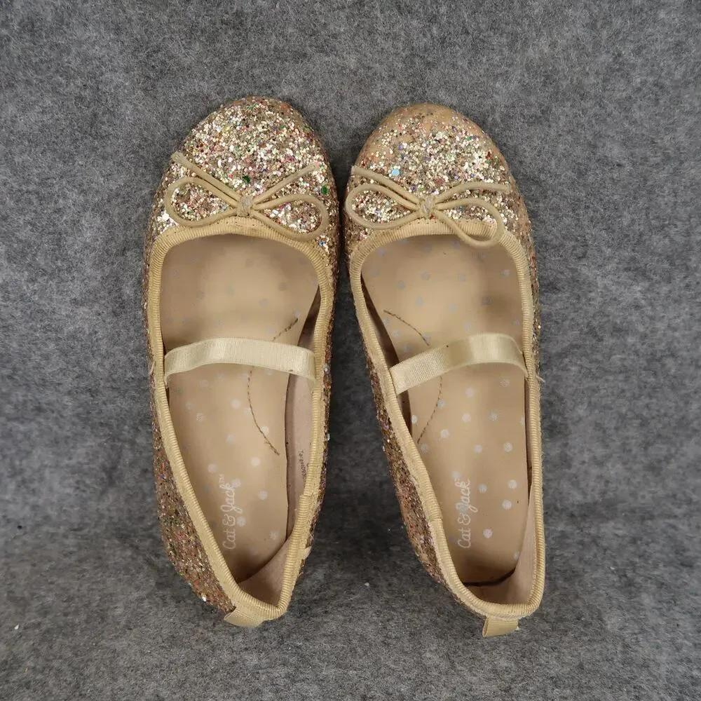 Cat & Jack Shoes Kids 11 Ballet Flats Elastic Strap Glitter Bow Slip On Girls